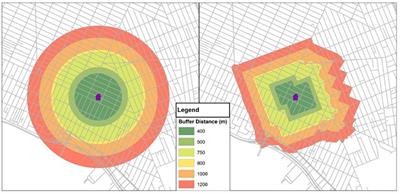 Effects of Buffer Size and Shape on the Association of Neighborhood SES and Adult Fruit and Vegetable Consumption